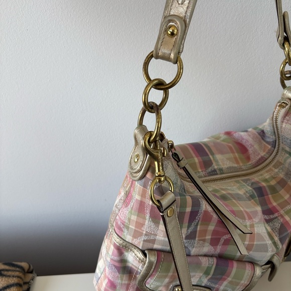 Coach Poppy Pink Pastel Plaid Shoulder Bag with Gold Hardware - Picture 6 of 11